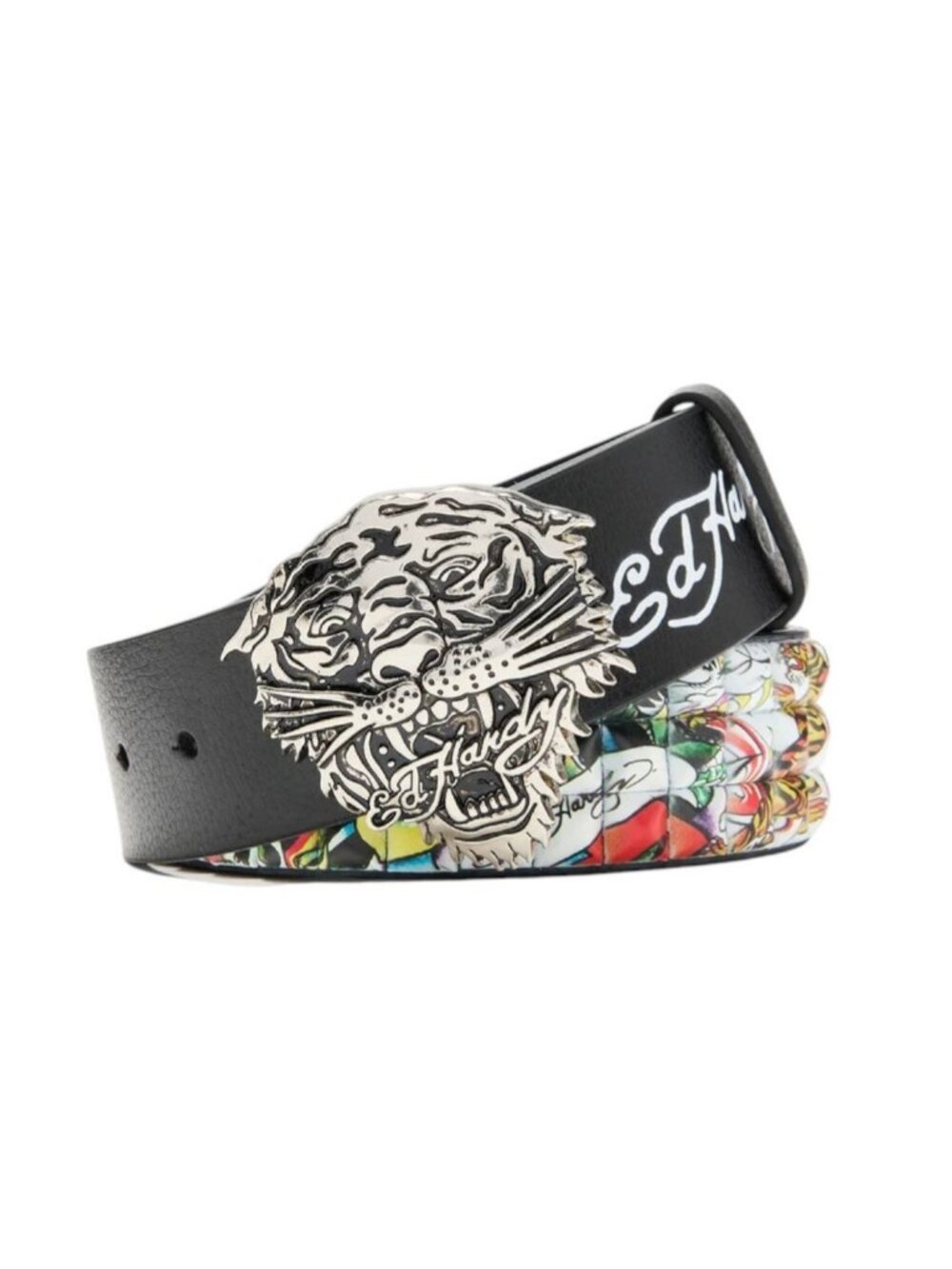Ed Hardy Tiger Belt Buckle Skull Tattoo Studded Y2K Black - New With Tags